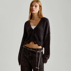 Szary cardigan oversize z efektem sprania House