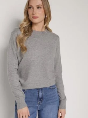 Szary Casualowy Sweter z Wełną i Bawełną Nedalla