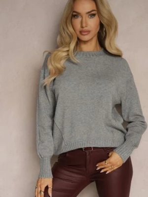 Szary Casualowy Sweter z Wiskozą i Modalem ze Ściągaczami Riviti newstar