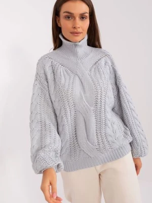 Szary damski sweter oversize z golfem
