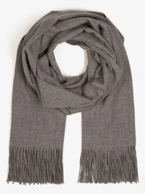 Szary Długu Szalik Wiskozowy z Wełną Ozdobiony Frędzlami Portina