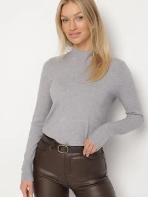 Szary Dopasowany Golf z Aplikacjami przy Dekolcie i Rękawach Unella glo-story