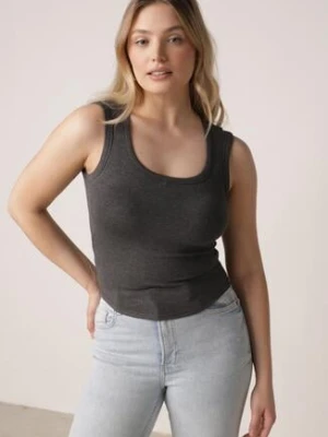 Szary Dopasowany Top Bez Rękawów z Wiskozy z Kwadratowym Dekoltem Madu yu & me
