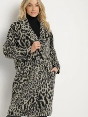 Szary Dwurzędowy Płaszcz w Panterkę Nesaltia made in italy