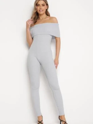 Szary Elastyczny Kombinezon Dopasowany z Hiszpańskim Dekoltem Necta lovery