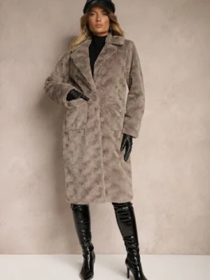 Szary Futrzany Płaszcz Ozdobiony Pikowaniem i Wsuwanymi Kieszeniami Vertissa ann gissy