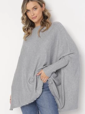 Zdjęcie produktu Szary Gładki Sweter Nietoperz z Okrągłym Dekoltem Altomari