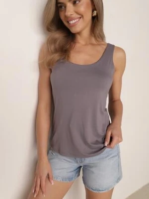 Szary Gładki Top na Szerokich Ramiączkach w Stylu Basic Starbe glo-story