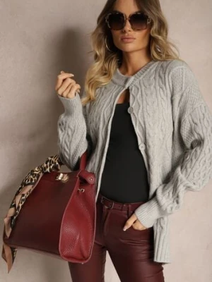 Szary Kardigan na Guziki z Ozdobnym Splotem Alorinda wool fashion