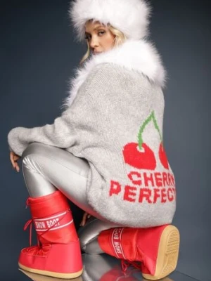 Szary Kardigan z Domieszką Wełny z Napisem i Wiśnią Benana jumelle