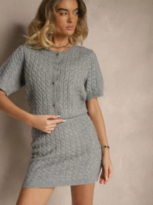 Szary Kardigan z Wełną i Ozdobnymi Guzikami i Tłoczeniem Halanira acajo