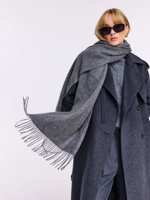 Szary kaszmirowy szal z frędzlami TARANKO
