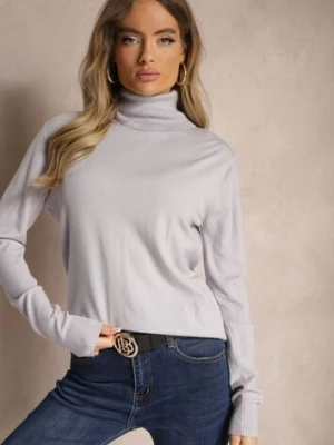 Szary Klasyczny Golf Longsleeve z Dodatkiem Wiskozy Leriona coazy knitz