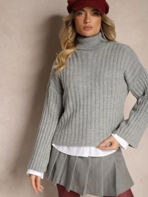 Szary Klasyczny Golf z Prążkowanym Tłoczeniem Etteira miss poem