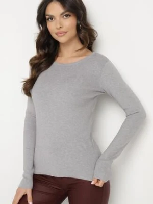 Szary Klasyczny Sweter z Modalem i Wiskozą Nalvere newstar