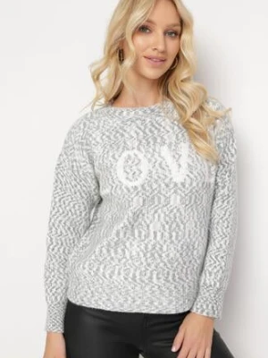 Szary Klasyczny Sweter z Napisem i Ściągaczami Haccate kamaella