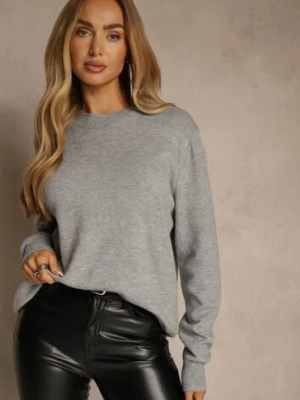 Szary Klasyczny Sweter z Wełną i Bawełną Meviliana