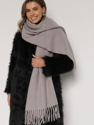 Szary Klasyczny Szalik Zdobiony Frędzlami Vetilana