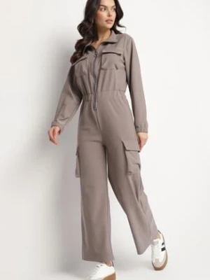 Szary Kombinezon Utility z Szerokimi Nogawkami o Taliowanym Kroju Liarose defox