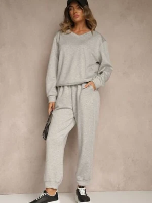 Szary Komplet Dresowy z Bawełną Spodnie ze Ściągaczami i Bluza Nirrive h&s