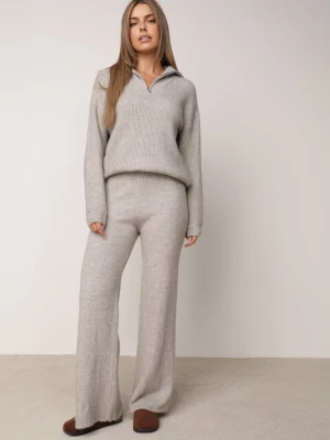 Szary Komplet z Dzianiny Rozpinany Golf i Spodnie o Prostym Kroju Leretia M&d Fashion