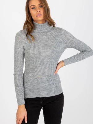 Szary melanżowy damski sweter z golfem w prążek