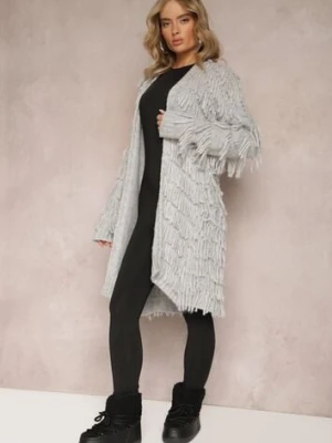 Szary Niezapinany Kardigan w Ozdobne Frędzle Massawa lily rose