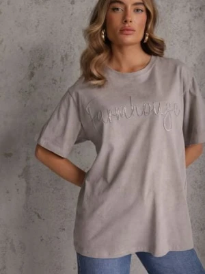 Szary Oversizowy T-shirt z Bawełny Zdobiony Haftem z Cekinami Marivia romee's