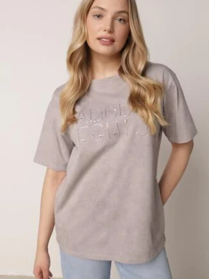 Zdjęcie produktu Szary Oversizowy T-shirt z Bawełny Zdobiony Haftem z Cekinami Pidella romee's
