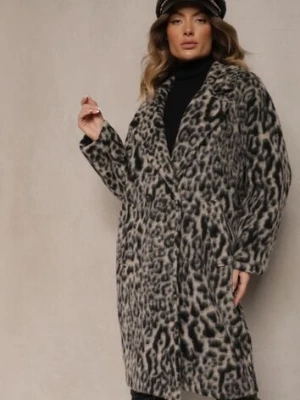 Szary Panterkowy Płaszcz Dwurzędowy Pesaltia made in italy