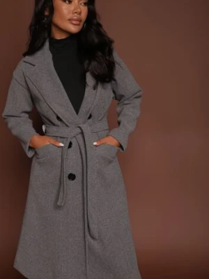 Szary Płaszcz Dwurzędowy Wiązany Meollie tricot station