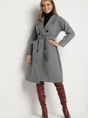 Szary Płaszcz Dwurzędowy Wiązany Vepha tricot station