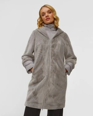 Szary Płaszcz Futerkowy Damski Sportalm