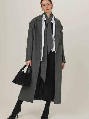Szary płaszcz z szerokimi ramionami-NEO-wełna i kaszmir LAÏF