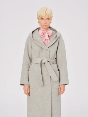 Szary płaszcz z wełną merino typu double face TARANKO
