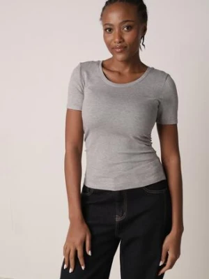 Szary Prążkowany T-shirt Ozdobiony po Bokach Marszczeniem Nedisa romee's