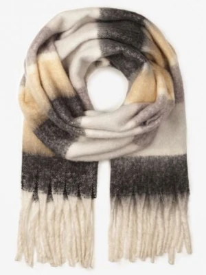 Szary Prostokątny Szalik w Szeroką Kratę z Frędzlami Vansile