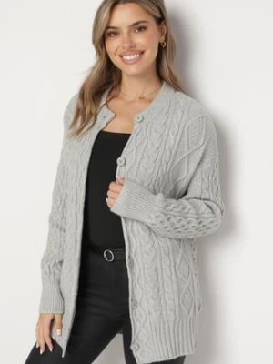 Szary Rozpinany Kardigan Ozdobiony Tłoczeniem Melorisse wool fashion