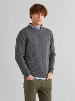 Szary Sweter Męski Regular Fit Z Okrągłym Dekoltem GANT