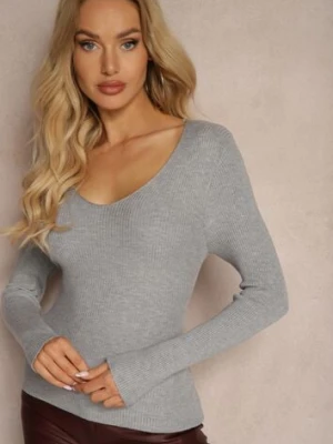 Zdjęcie produktu Szary Sweter o Klasycznym Fasonie w Drobne Prążki Vorida J&x
