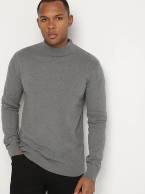 Szary Sweter Półgolf z Bawełną Ozdobiony Ściągaczami Zolila