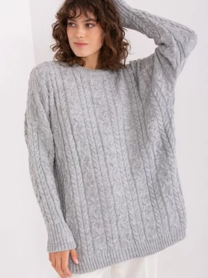 Szary sweter w warkocze z dodatkiem wełny