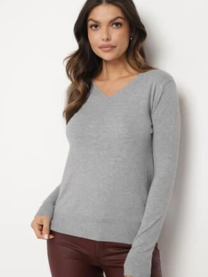 Szary Sweter z Bawełną i Dekoltem w Serek Etarevia