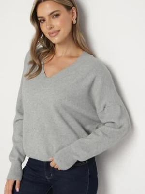 Szary Sweter z Dekoltem w V z Domieszką Kaszmiru Mariara tandem