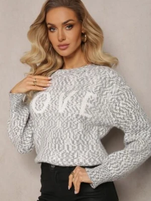 Szary Sweter z Ozdobnym Napisem Wykończony Ściągaczami Minisoji kamaella