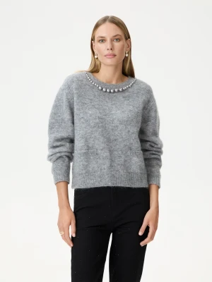 Szary sweter z perłami TARANKO