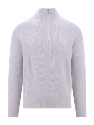 Szary Sweter Z Półzamkiem Długi Rękaw Brunello Cucinelli