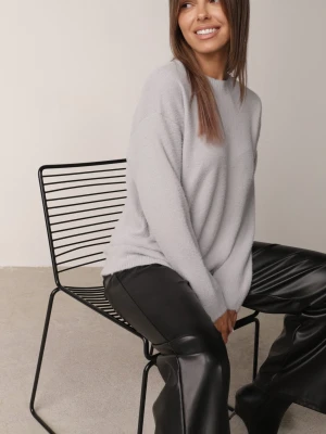Szary Sweter z Wełną i Bawełną o Kroju Oversize w Minimalistycznym Stylu Azrele J&x