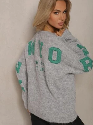 Szary Sweter z Wełną i Geometrycznym Zdobieniem na Rękawach Zivita acajo