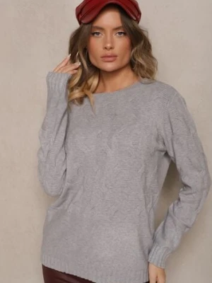 Szary Sweter z Wiskozą Bawełną i Tłoczonym Wzorem Zeiatha palma